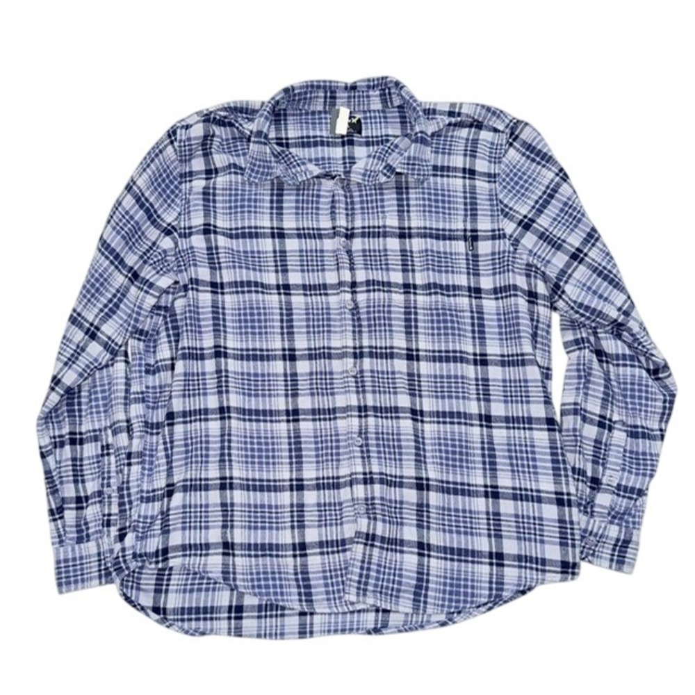 New Hurley XL Blue Plaid Flannel Long Sleeve‎ Button Down Casual Shirt